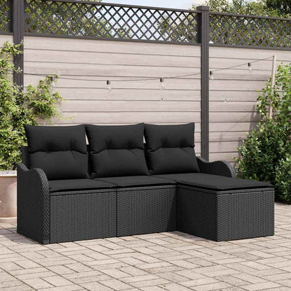Set Divano da Giardino con archiviazione 4 pcs Nero polyrattan