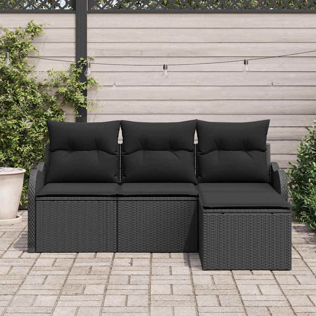Set Divano da Giardino con archiviazione 4 pcs Nero polyrattan