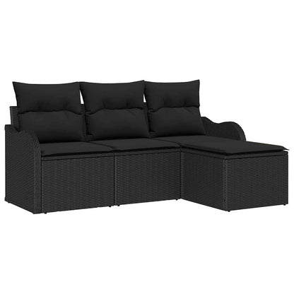 Set Divano da Giardino con archiviazione 4 pcs Nero polyrattan