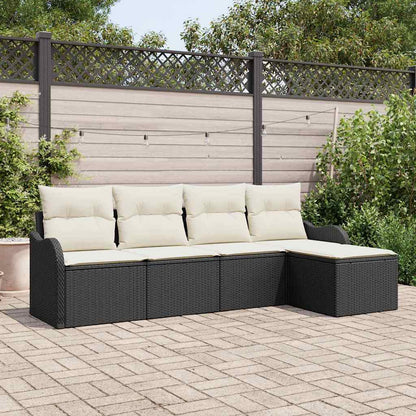 Set Divano da Giardino con cuscino 5 pcs Nero Poly Rattan