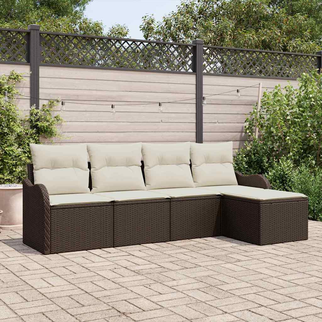 Set Divano da Giardino con cuscino 5 pcs Marrone Poly Rattan