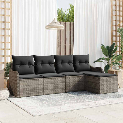 Set Divano da Giardino con cuscino 5 pcs Grigio Poly Rattan