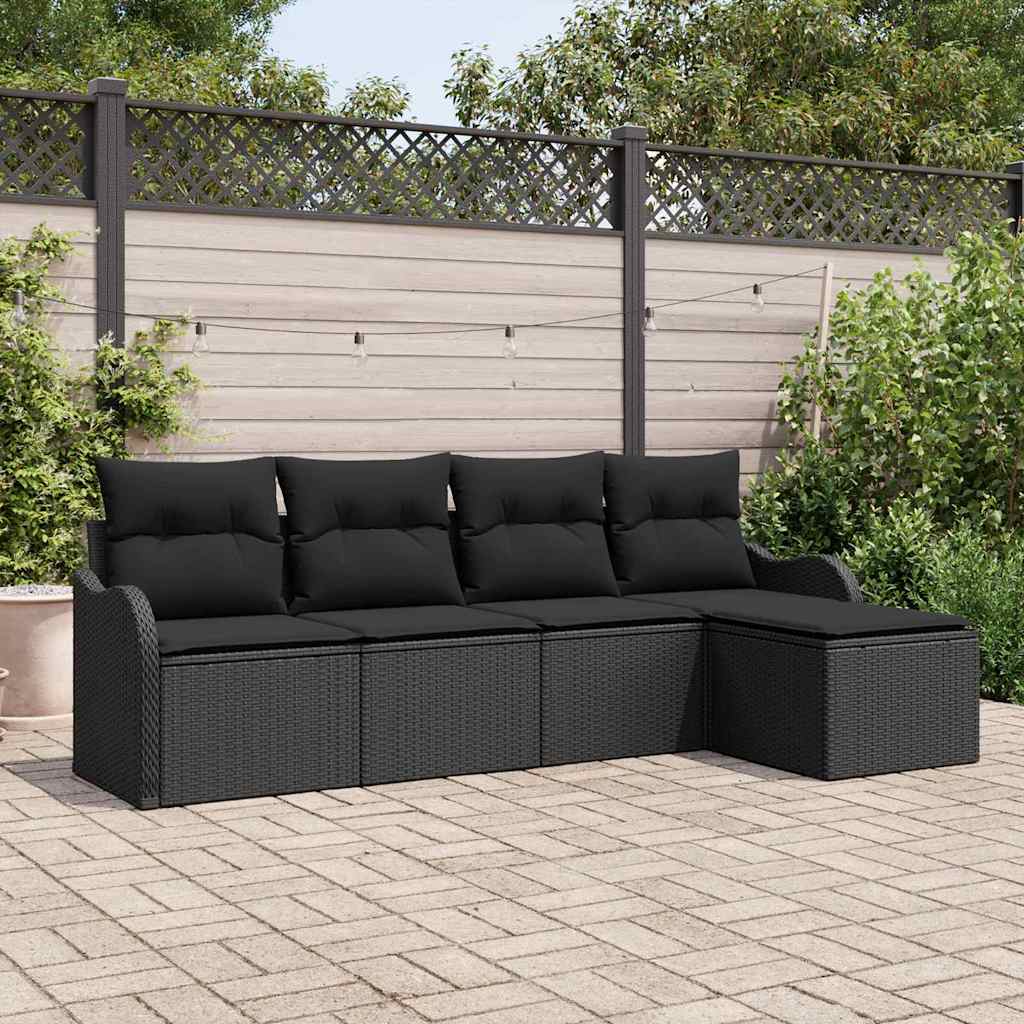 Set Divano da Giardino con archiviazione 5 pcs Nero polyrattan