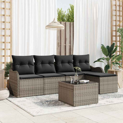 Set Divano da Giardino con cuscino 6 pcs Nero Poly Rattan