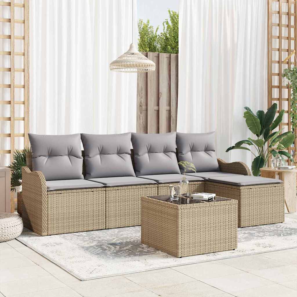 Set Divano da Giardino con cuscino 6 pcs Nero Poly Rattan