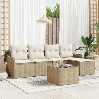 Set Divano da Giardino con cuscino 6 pcs Marrone Poly Rattan