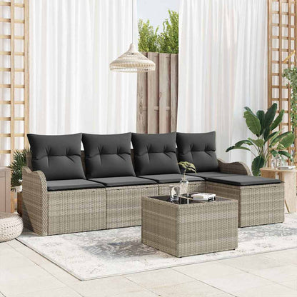 Set Divano da Giardino con cuscino 6 pcs Grigio Poly Rattan