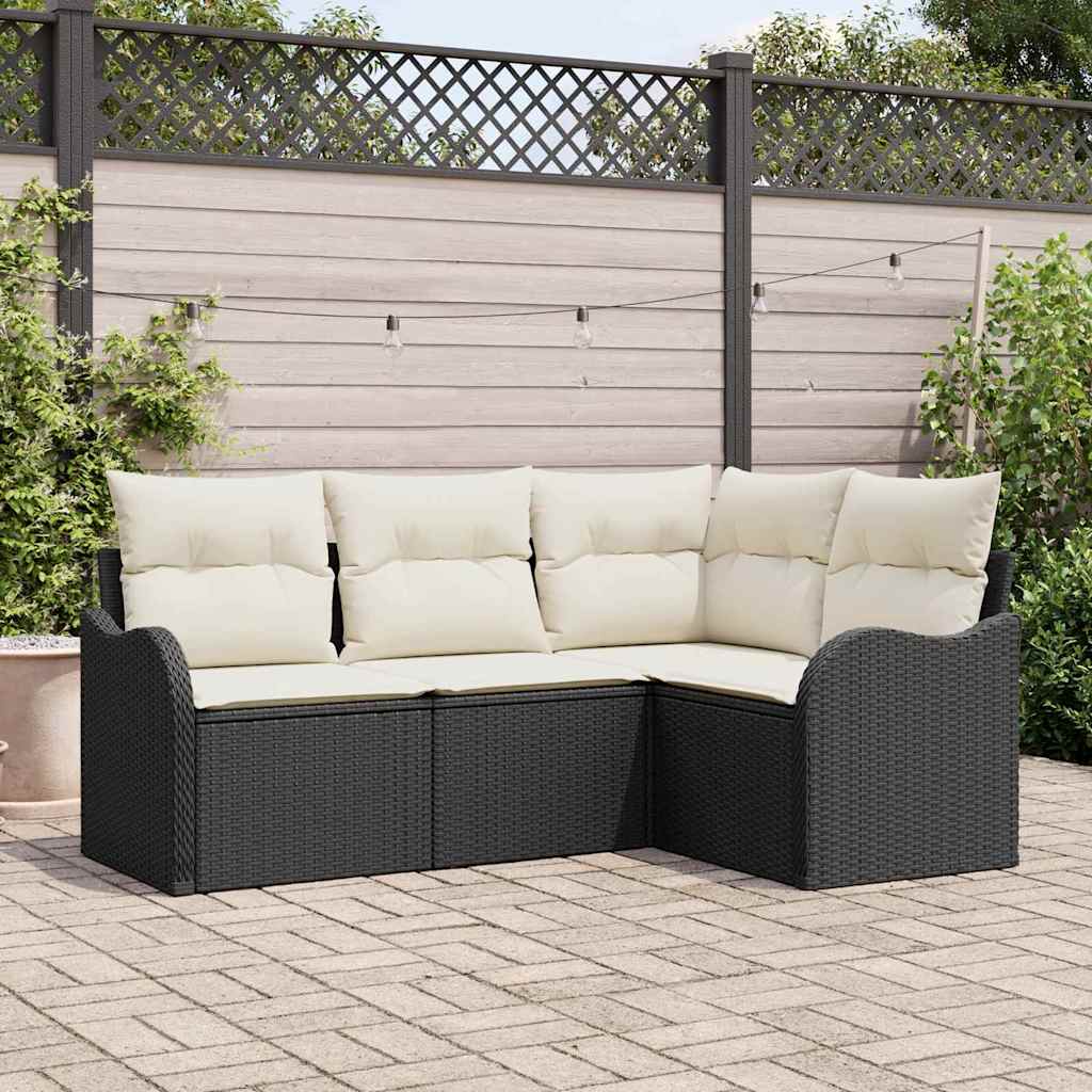Set Divano da Giardino con archiviazione 4 pcs Nero polyrattan