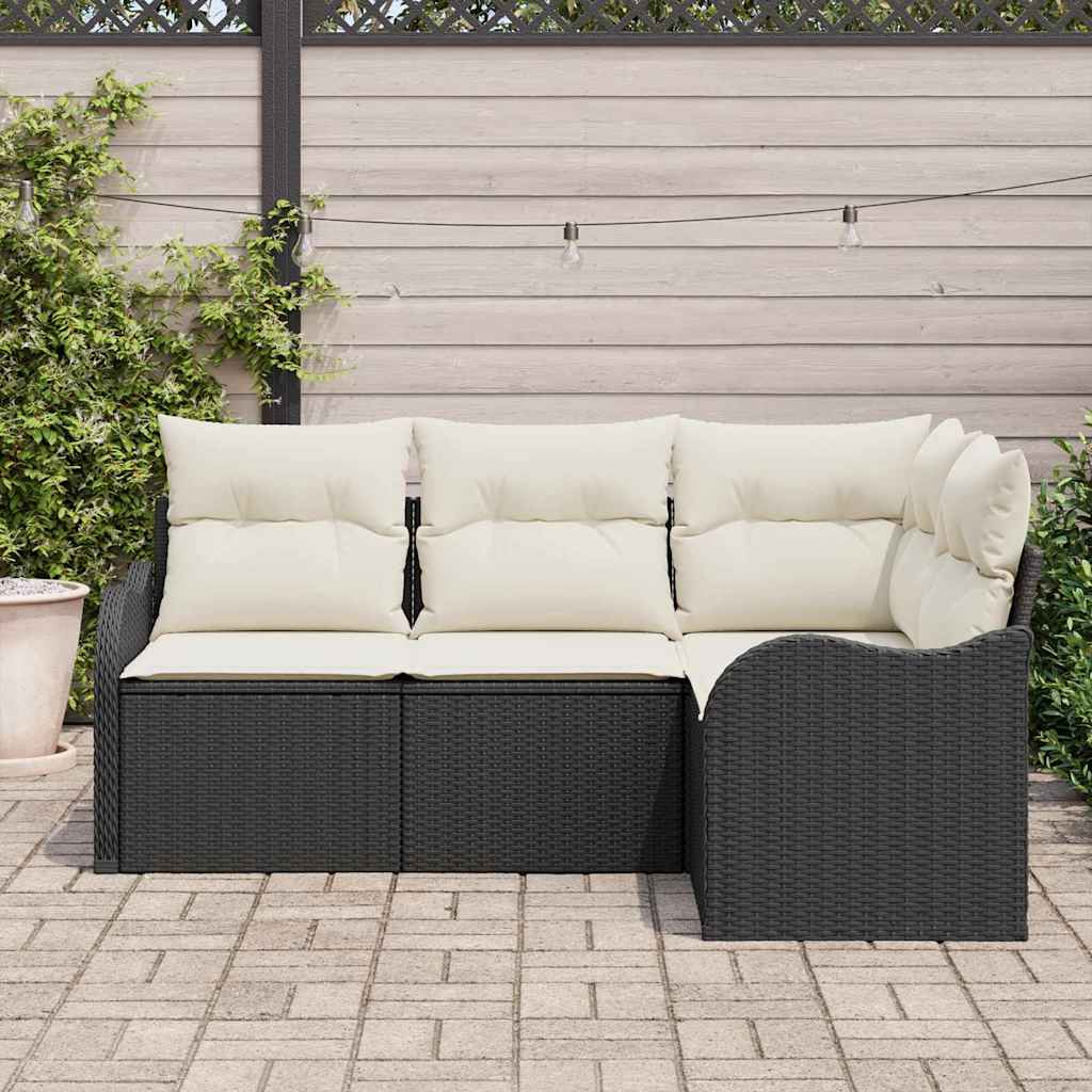 Set Divano da Giardino con archiviazione 4 pcs Nero polyrattan