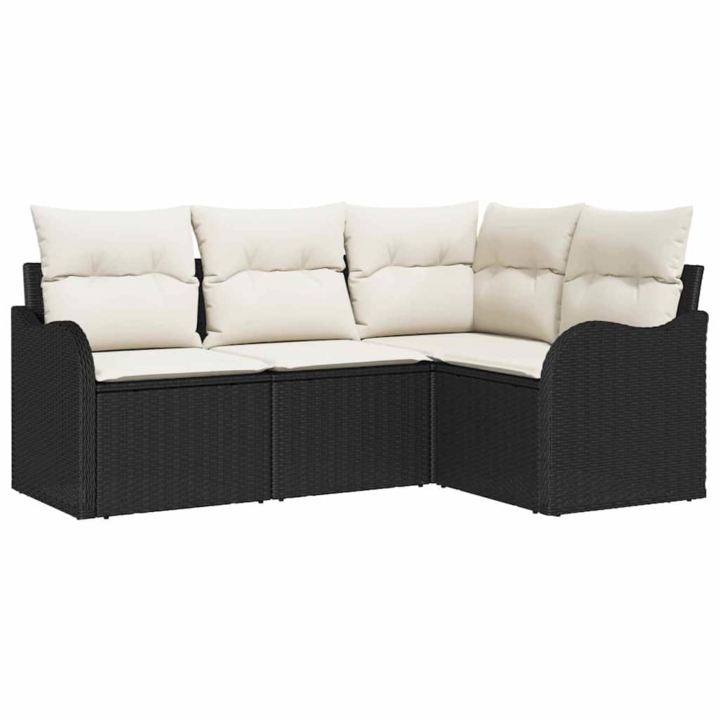 Set Divano da Giardino con archiviazione 4 pcs Nero polyrattan