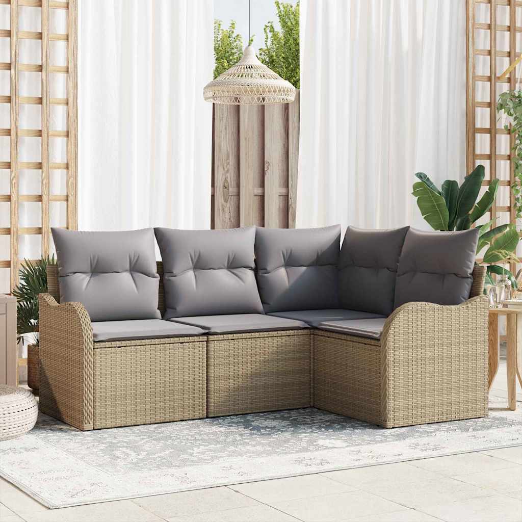 Set Divano da Giardino con archiviazione 4 pcs Beige polyrattan