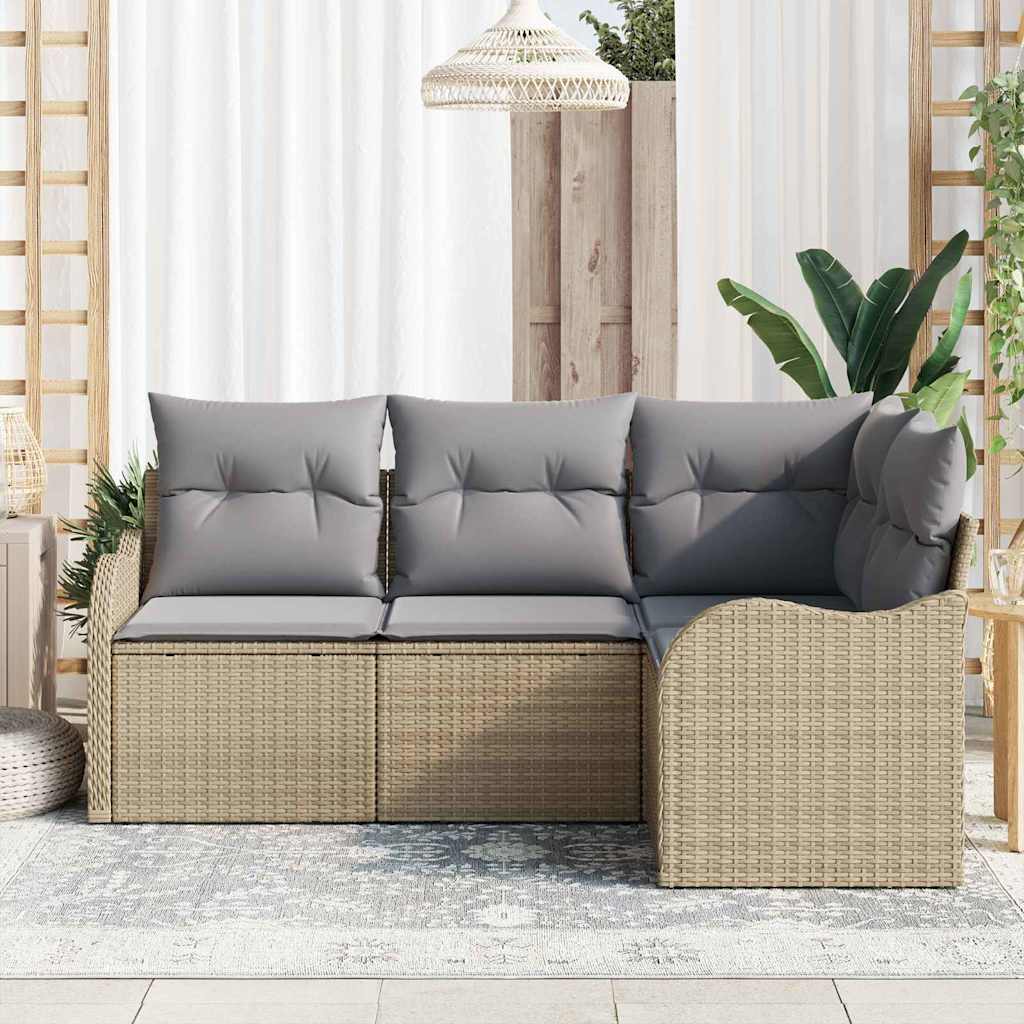 Set Divano da Giardino con archiviazione 4 pcs Beige polyrattan