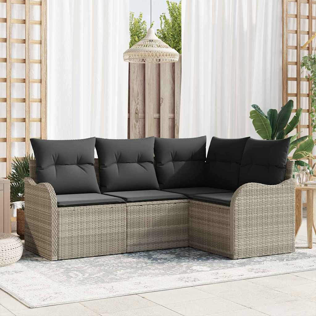Set Divano da Giardino 4 pcs Grigio chiaro polyrattan