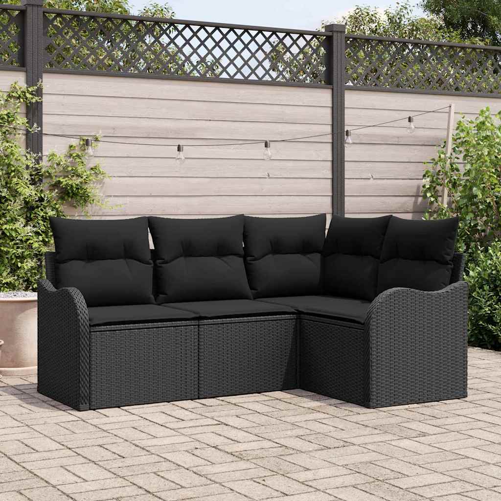 Set Divano da Giardino con archiviazione 4 pcs Nero polyrattan