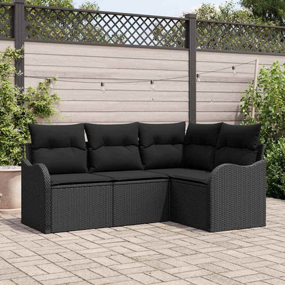 Set Divano da Giardino con archiviazione 4 pcs Nero polyrattan