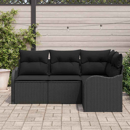 Set Divano da Giardino con archiviazione 4 pcs Nero polyrattan