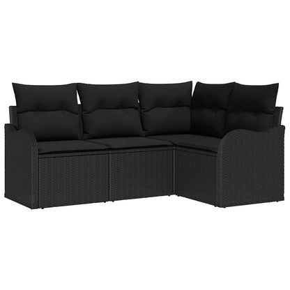 Set Divano da Giardino con archiviazione 4 pcs Nero polyrattan