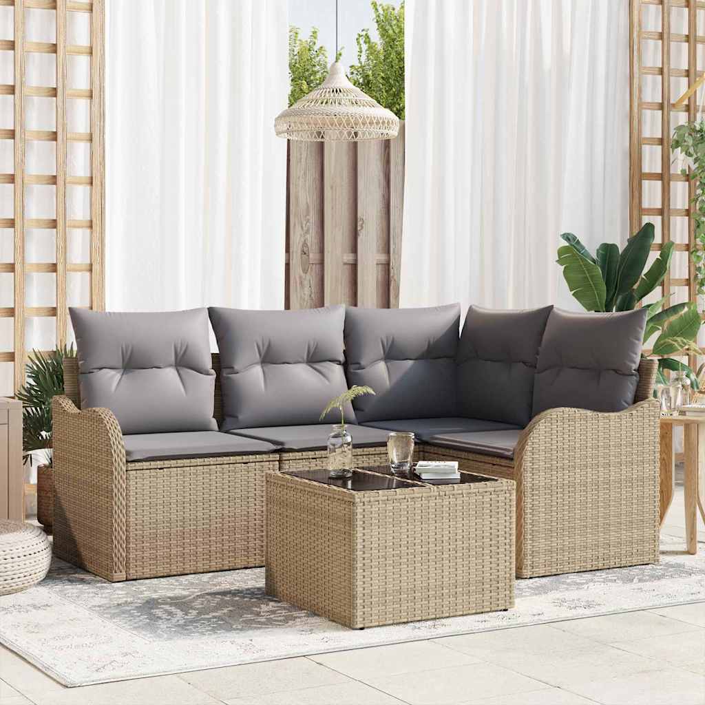 Set Divano da Giardino con archiviazione 5 pcs Nero polyrattan