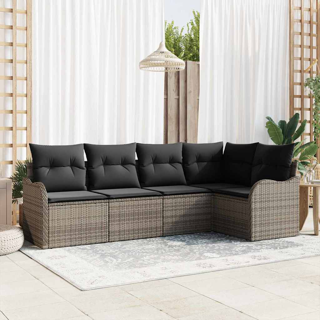Set Divano da Giardino 5 pcs Grigio polyrattan