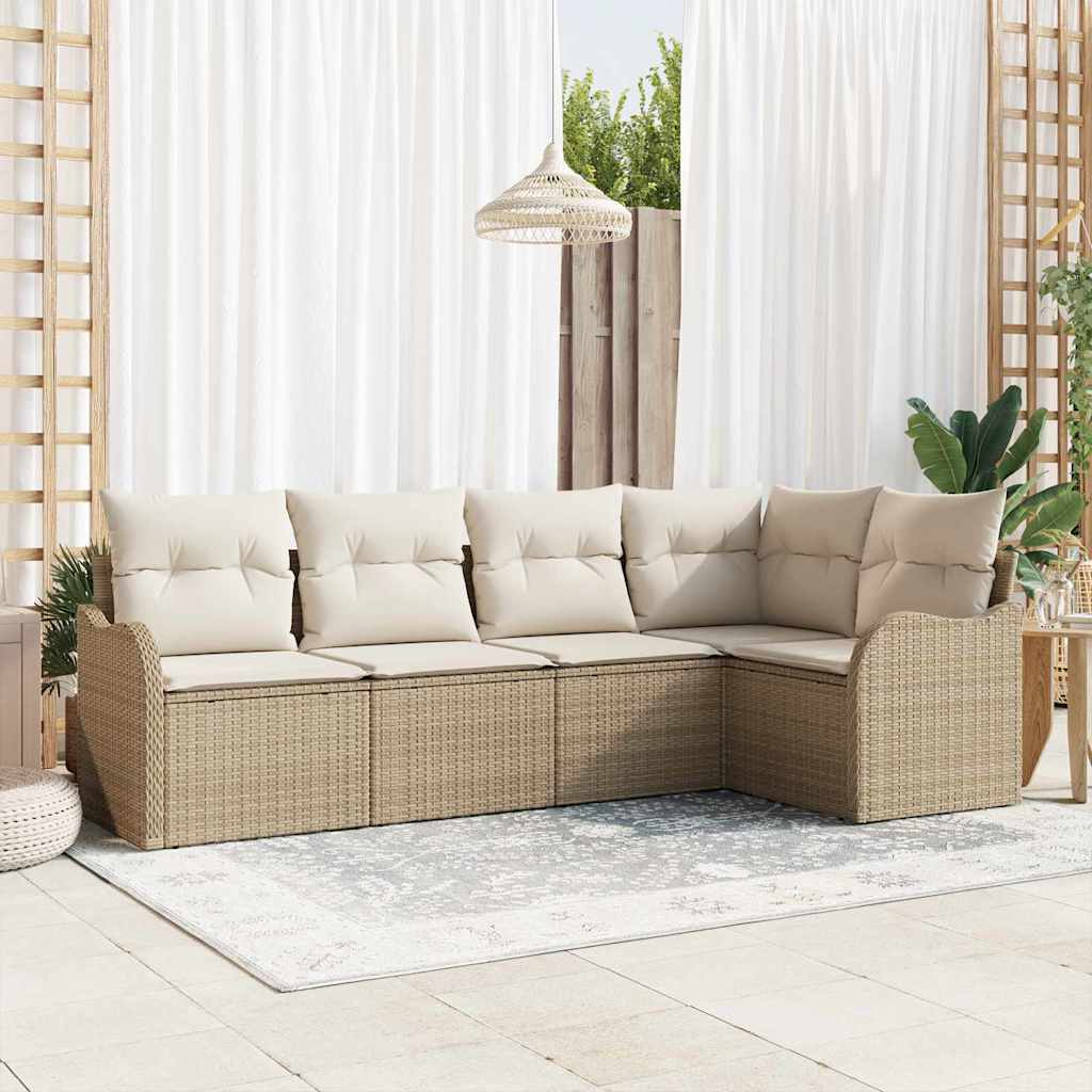 Set Divano da Giardino con archiviazione 5 pcs Beige polyrattan