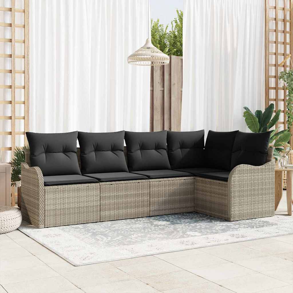 Set Divano da Giardino 5 pcs Grigio chiaro polyrattan