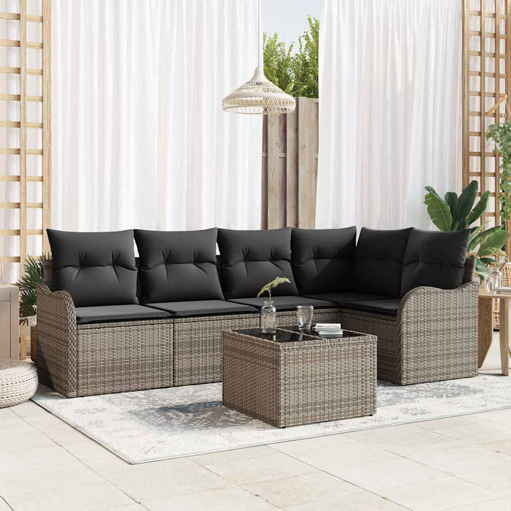 Set Divano da Giardino 6 pcs Grigio polyrattan