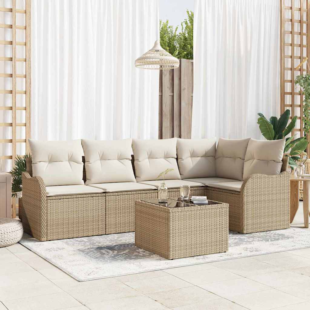 Set Divano da Giardino con archiviazione 6 pcs Beige polyrattan
