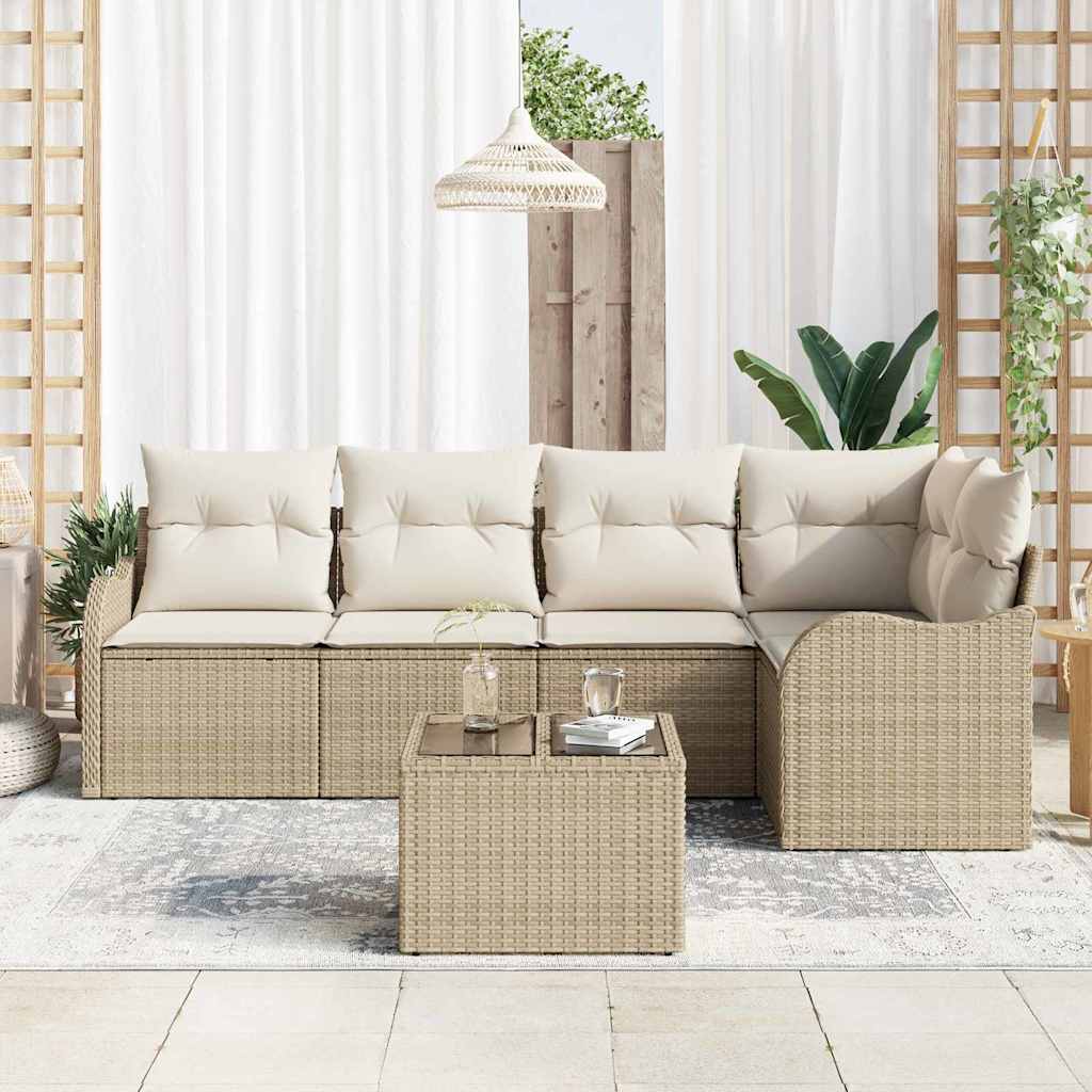 Set Divano da Giardino con archiviazione 6 pcs Beige polyrattan
