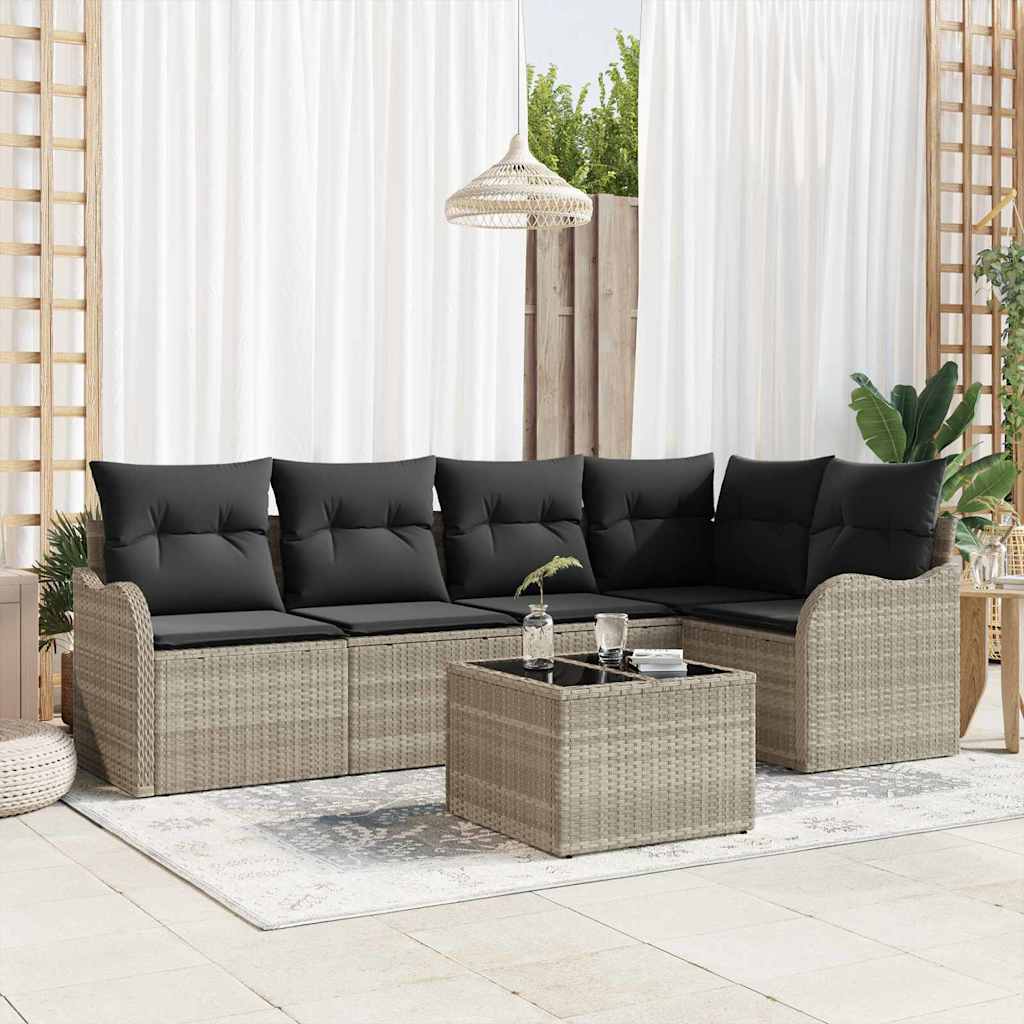 Set Divano da Giardino 6 pcs Grigio chiaro polyrattan