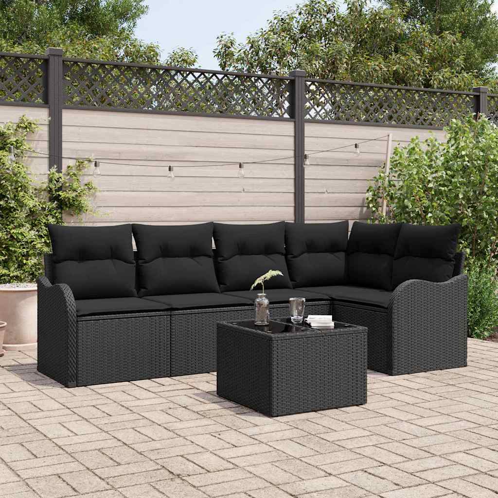 Set Divano da Giardino con archiviazione 6 pcs Nero polyrattan