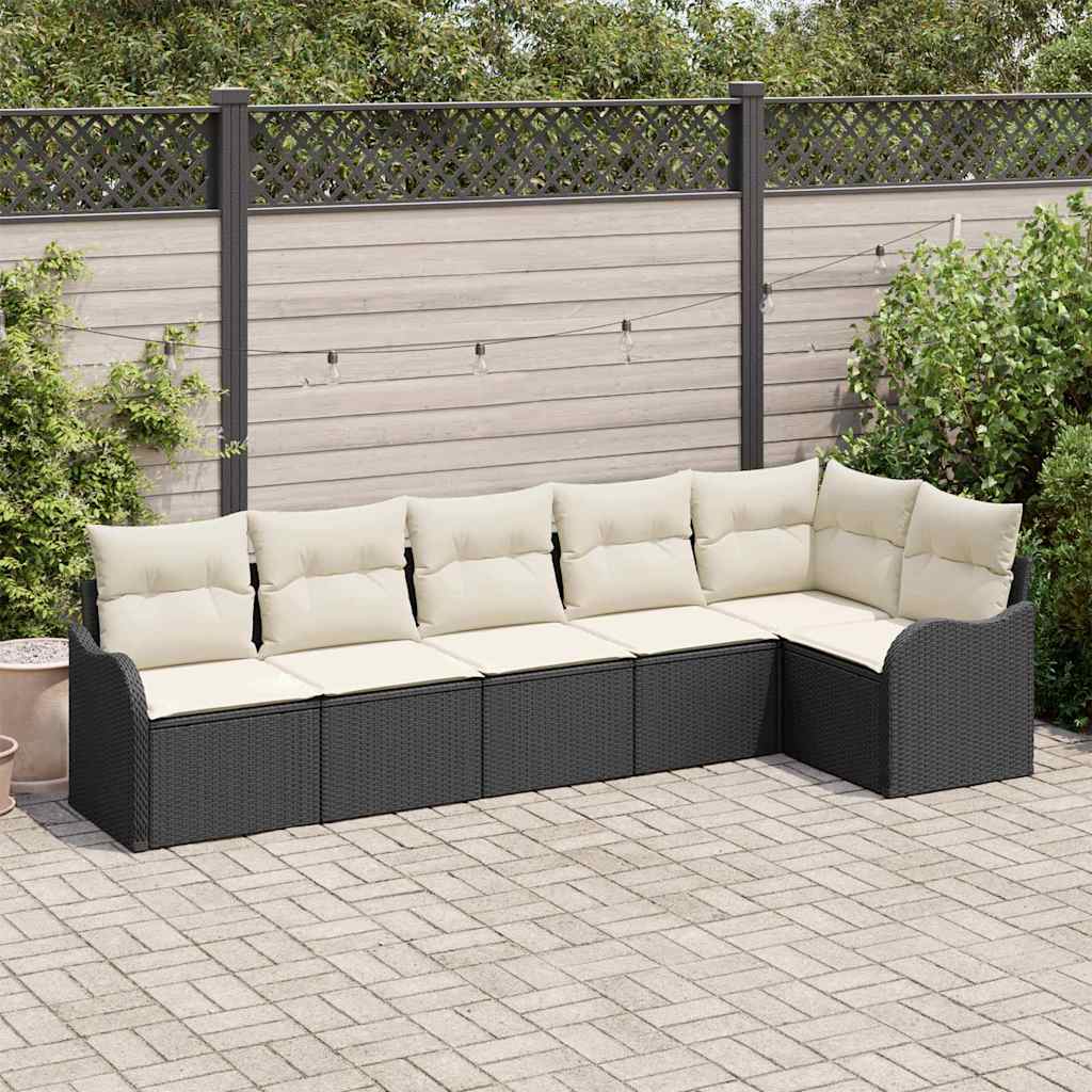 Set Divano da Giardino con cuscino 6 pcs Nero Poly Rattan