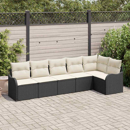 Set Divano da Giardino con cuscino 6 pcs Nero Poly Rattan