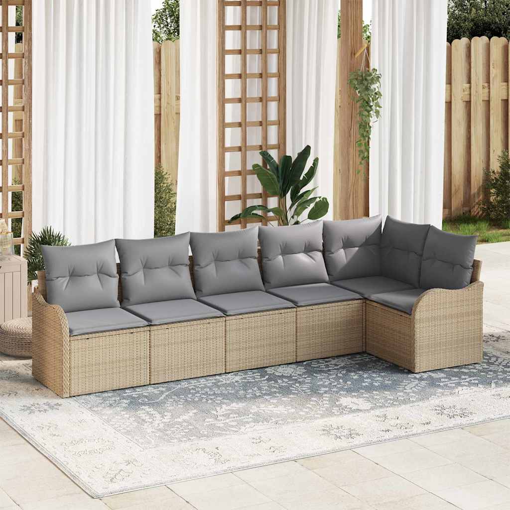 Set Divano da Giardino con cuscino 6 pcs Beige Poly Rattan