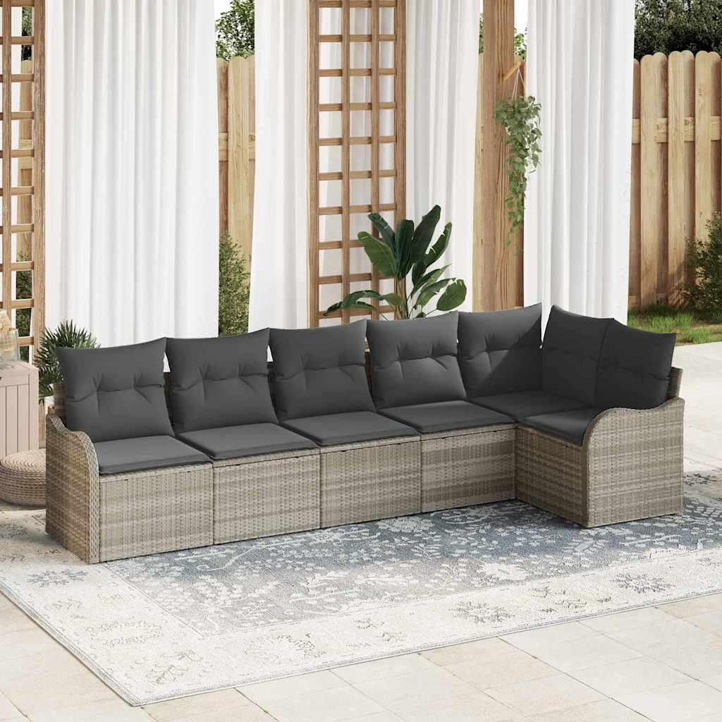 Set Divano da Giardino 6 pcs Grigio chiaro Poly Rattan