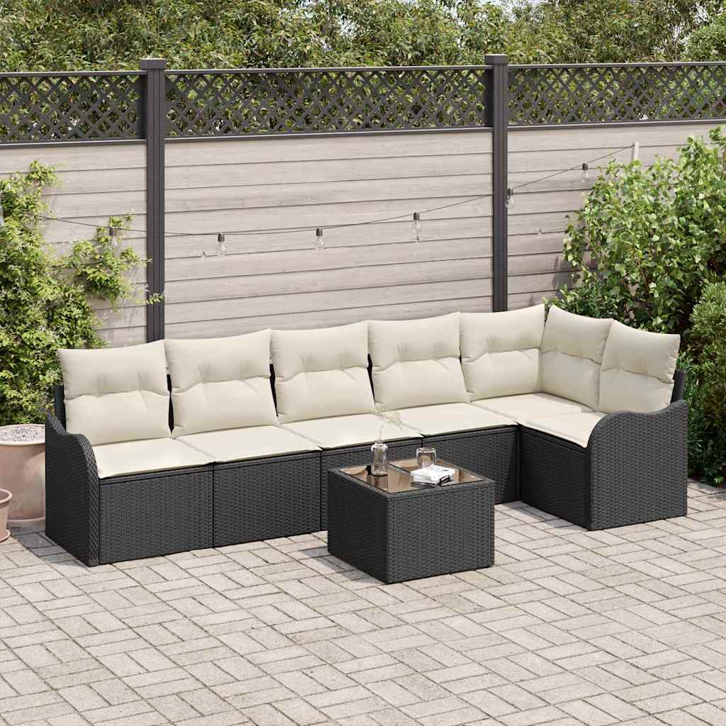 Set Divano da Giardino con cuscino 7 pcs Marrone Poly Rattan