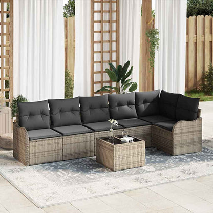 Set Divano da Giardino con cuscino 7 pcs Nero Poly Rattan