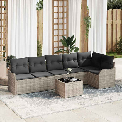 Set Divano da Giardino con cuscino 7 pcs Grigio Poly Rattan