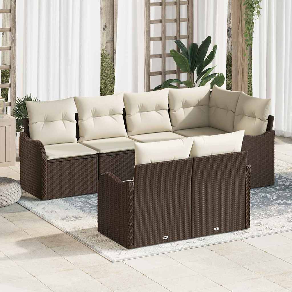 Set Divano da Giardino con cuscino 7 pcs Marrone Poly Rattan