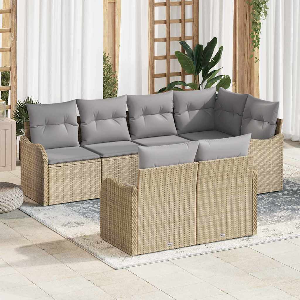 Set Divano da Giardino con cuscino 7 pcs Beige Poly Rattan