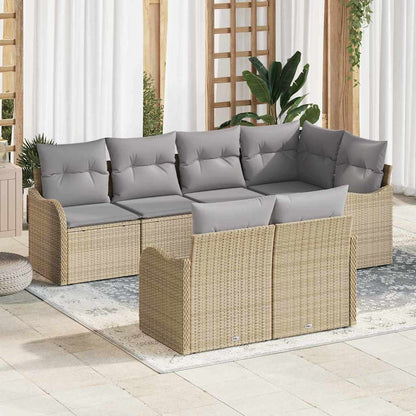 Set Divano da Giardino con cuscino 7 pcs Beige Poly Rattan