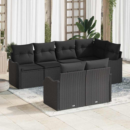 Set Divano da Giardino con cuscino 7 pcs Nero Poly Rattan
