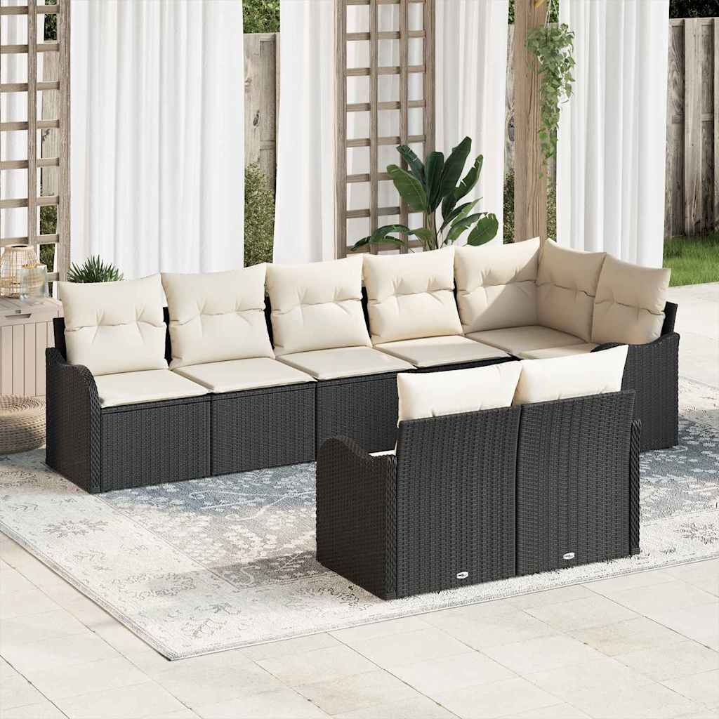 Set Divano da Giardino 8 pcs Nero e Bianco polyrattan