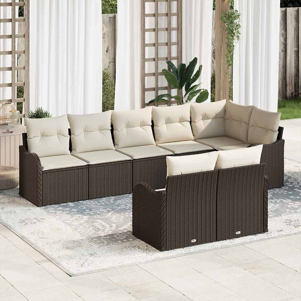Set Divano da Giardino 8 pcs Marrone e bianco Poly Rattan