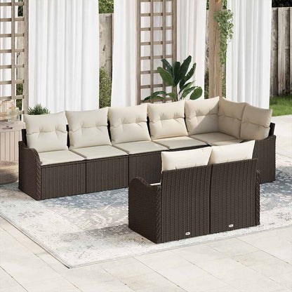 Set Divano da Giardino 8 pcs Marrone e bianco Poly Rattan