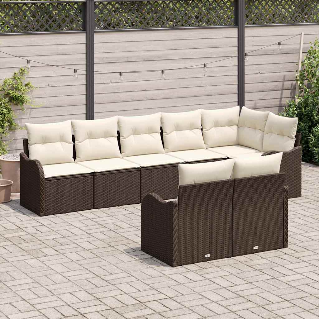 Set Divano da Giardino 8 pcs Marrone e bianco Poly Rattan