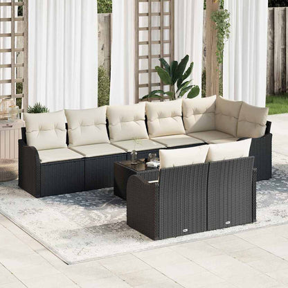 Set Divano da Giardino 9 pcs Nero e bianco Poly Rattan