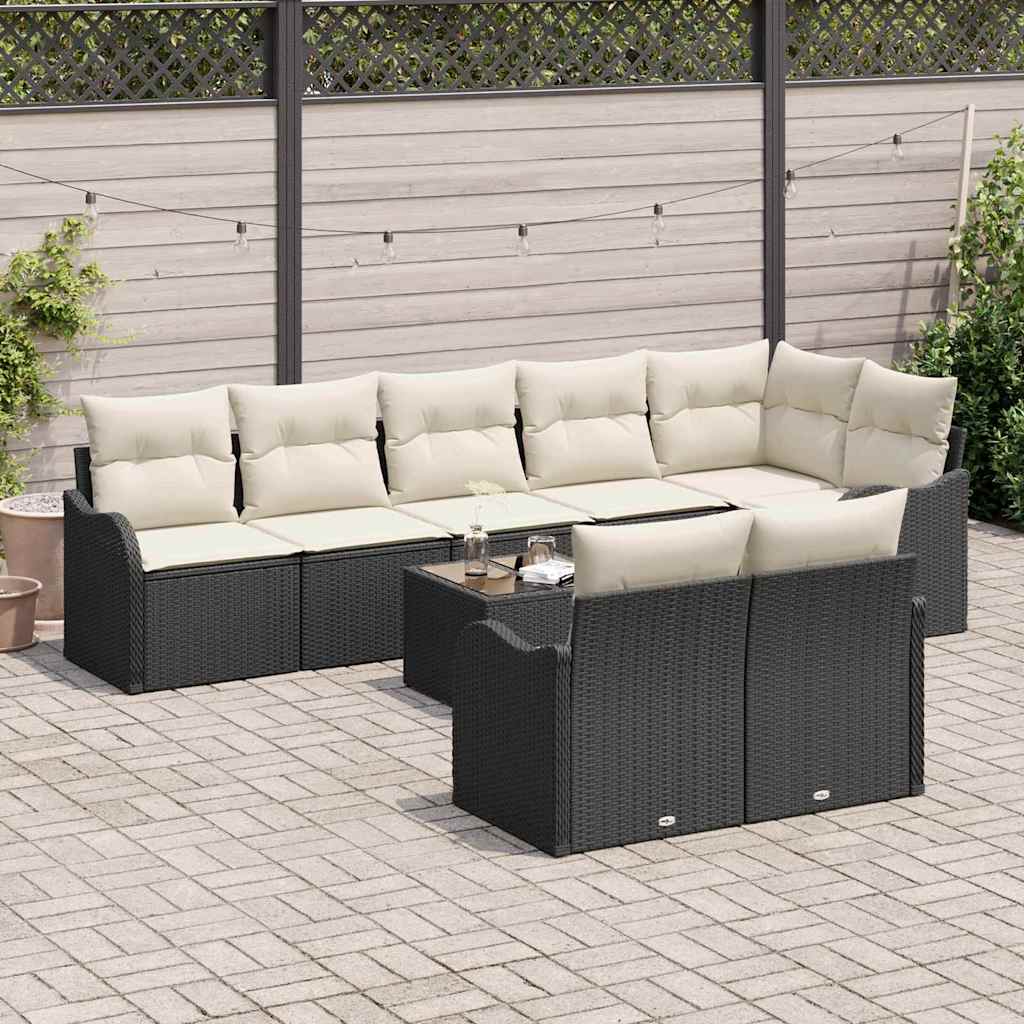 Set Divano da Giardino 9 pcs Nero e bianco Poly Rattan