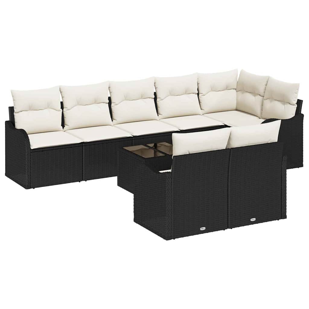 Set Divano da Giardino 9 pcs Nero e bianco Poly Rattan