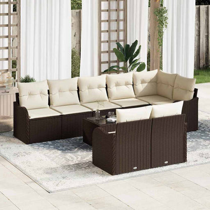 Set Divano da Giardino 9 pcs Marrone e bianco Poly Rattan