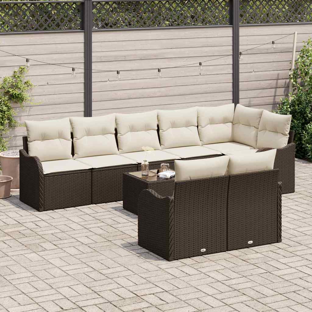 Set Divano da Giardino 9 pcs Marrone e bianco Poly Rattan